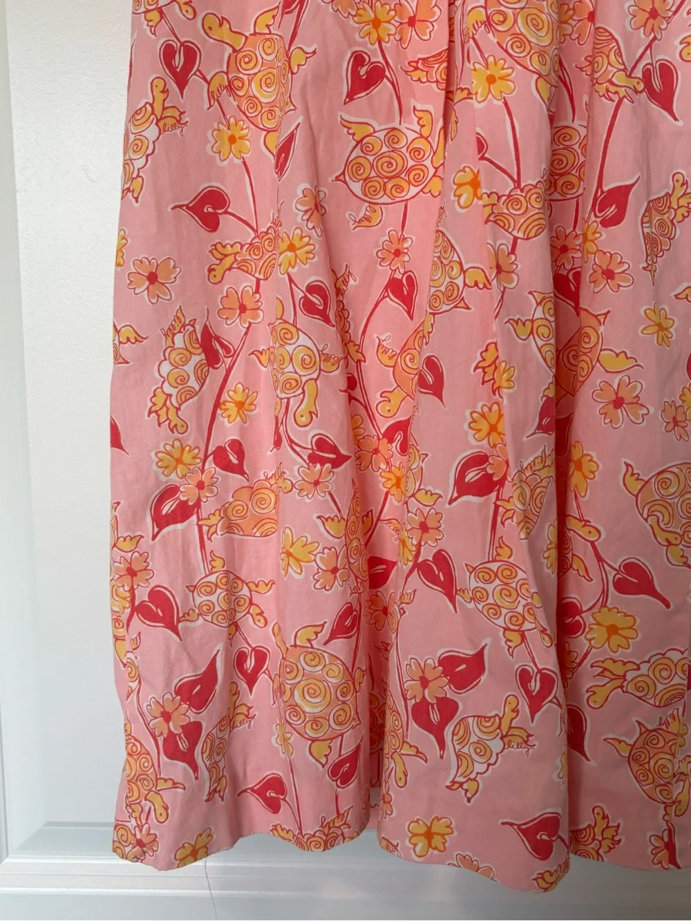 Vintage Lilly Pulitzer Girls Pink and Orange Sleeveless Midi Sundress w/ Turtles
